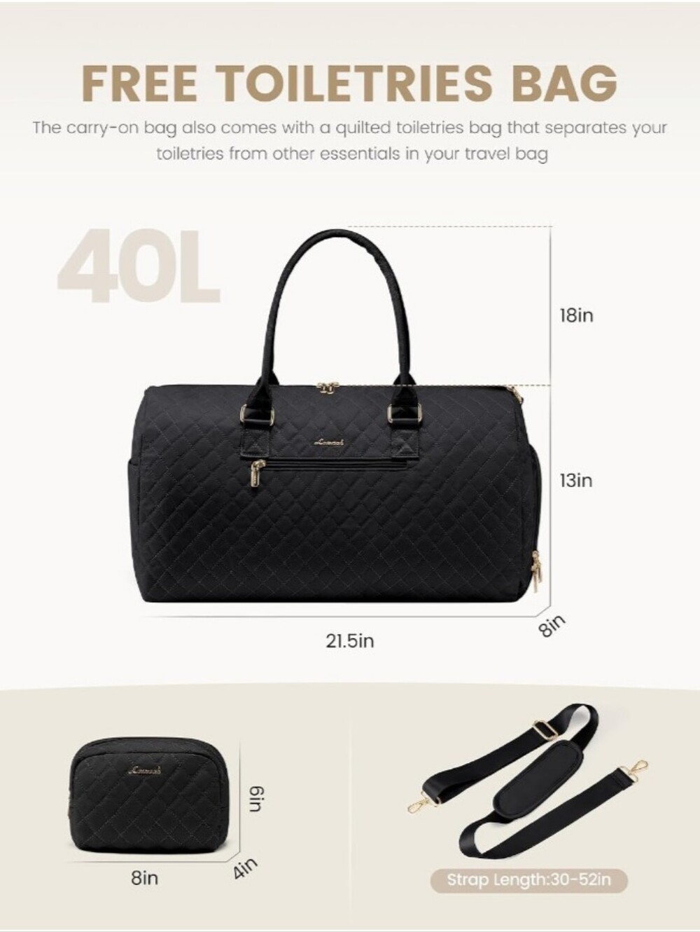 LOVEVOOK Travel Duffle Bag, Weekender Bag, Gym Duffel Bag, Carry On - Picture 10 of 12